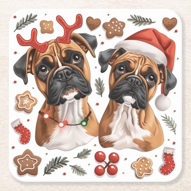 Christmas Boxer Hunde Rechteckiger Pappuntersetzer (Vorderseite)