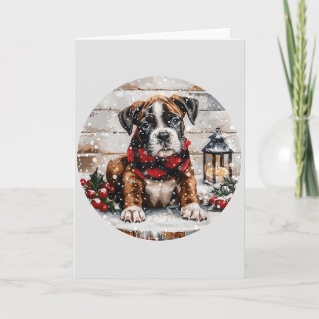 Christmas Boxer Puppy Feiertagskarte (Vorderseite)