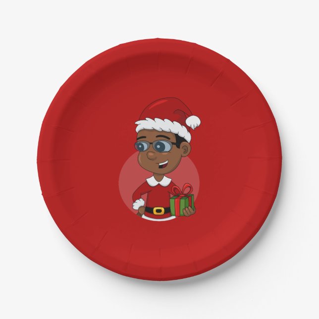 Christmas boy cartoon paper plates pappteller (Vorderseite)