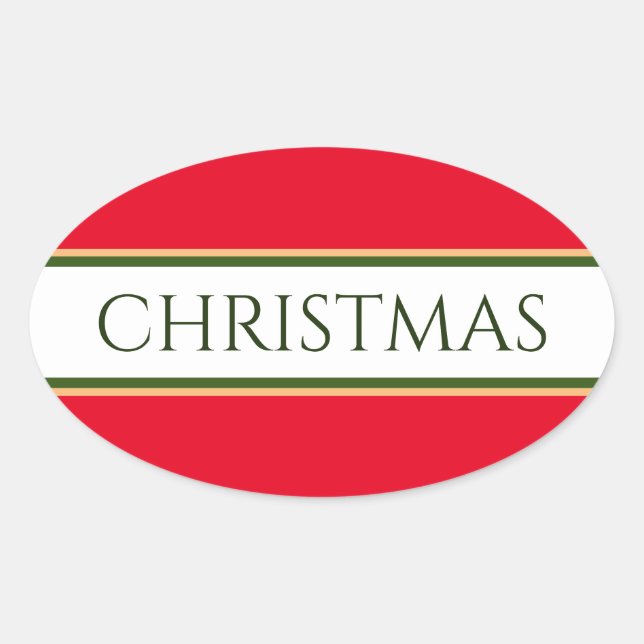 CHRISTMAS Bright Red Green White Racing Streifen Ovaler Aufkleber (Vorderseite)