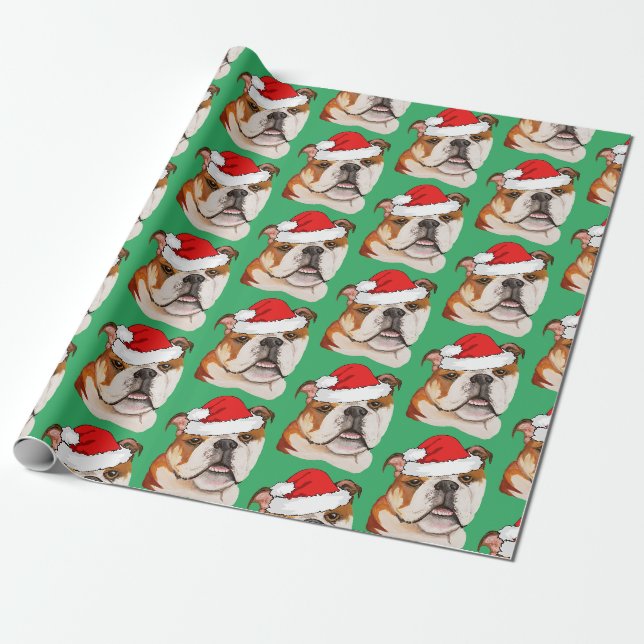 Christmas Brown Art English Bulldog Wigglebutt Geschenkpapier (Ungerollt)