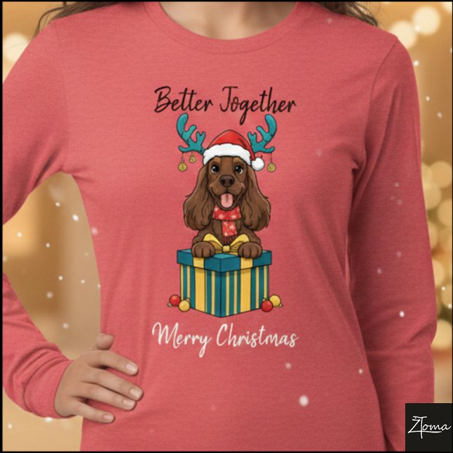 Christmas Brown Cocker Spaniel Gift Graphic Tri-Blend Shirt (Von Creator hochgeladen)