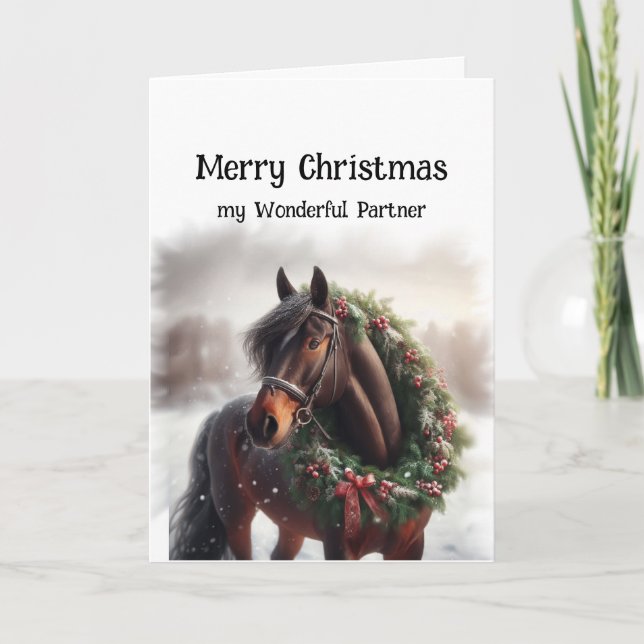 Christmas Brown Horse Wunderbarer Partner Wreath Karte (Vorderseite)