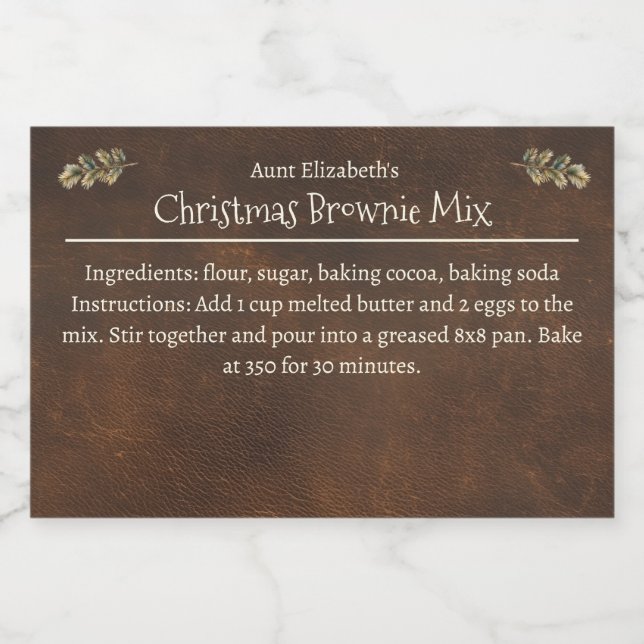 Christmas Brownie Backmischung Personalisiert Lebensmitteletikett (Einzelnes Label)
