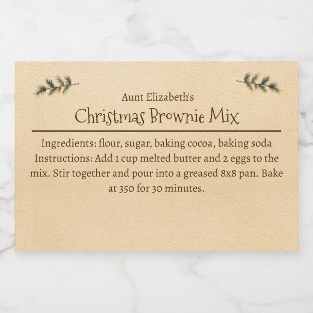 Christmas Brownie Baking Mix Personalized Simple Lebensmitteletikett (Einzelnes Label)