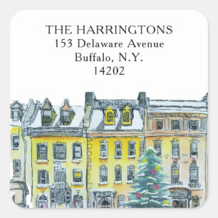 Christmas Brownstone Golden Hand Gezeichnet Adress Quadratischer Aufkleber