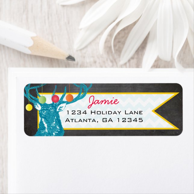 Christmas Buck Deer Chalkboard-Rücksendeadresse (Insitu)