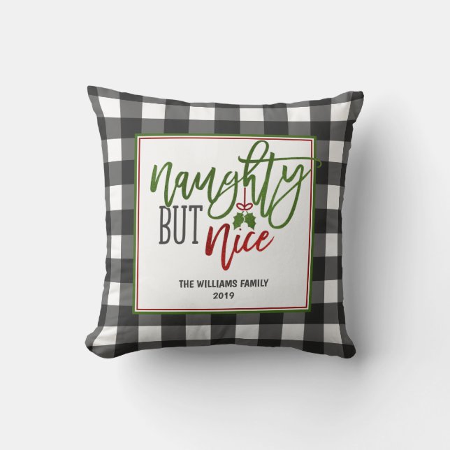 Christmas Buffalo Kariert naughty Aber Nice Kissen (Vorderseite)