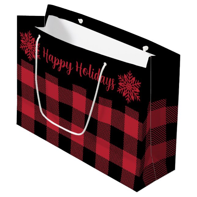 Christmas Buffalo Karo Red SF Große Geschenktasche Geschenktüte (Vorderseite Schrägansicht)
