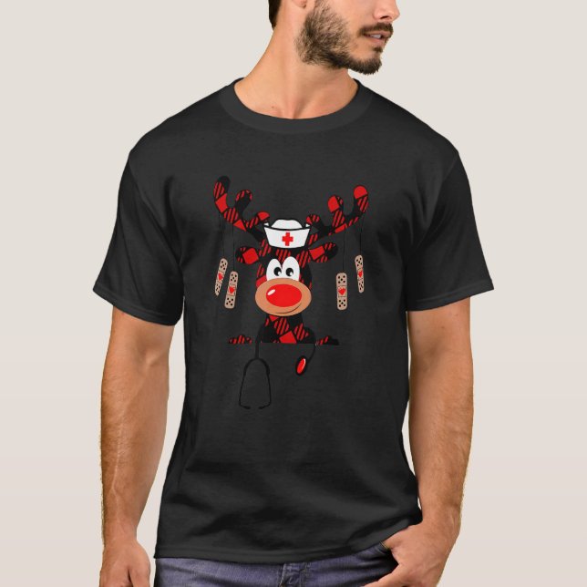 Christmas Buffalo Plaid Reindeer Nurse  Nursing Xm T-Shirt (Vorderseite)