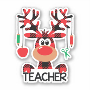 Christmas Buffalo Plaid Teacher Aufkleber