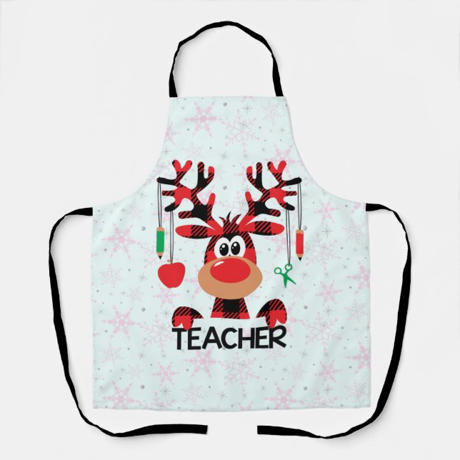 Christmas Buffalo Plaid Teacher Schürze (Vorderseite)