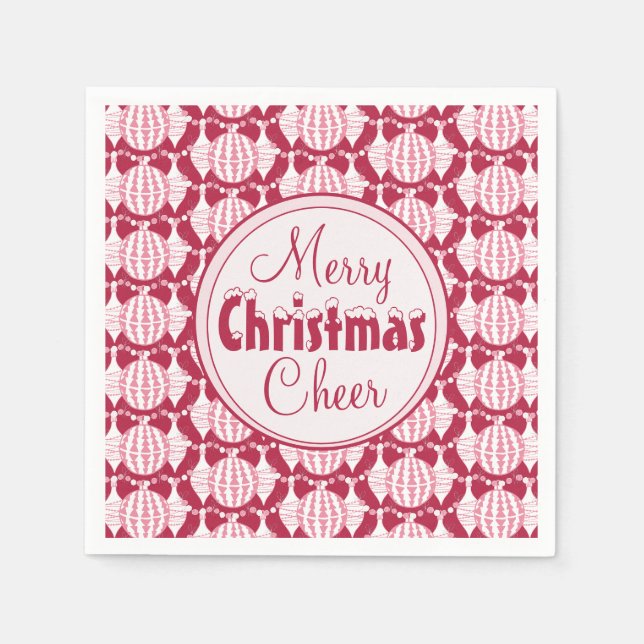 Christmas Bulbs w/ Snowy Font Red & White Serviette (Vorderseite)