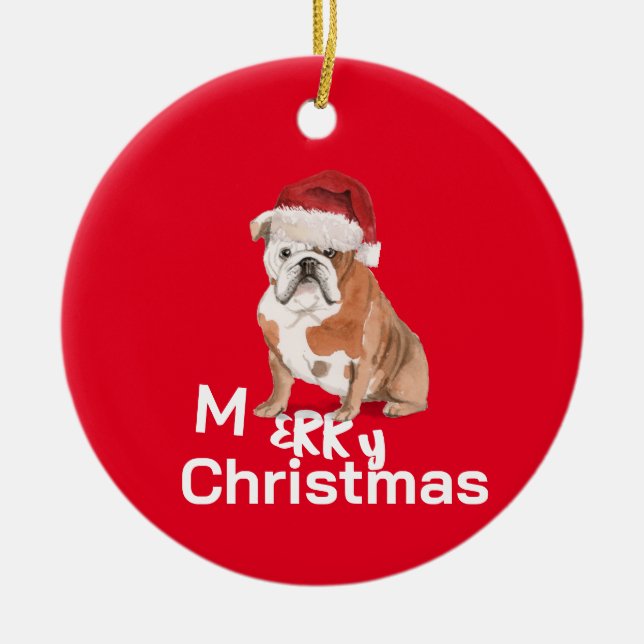 Christmas Bull Dog Frory Gruß Keramik Ornament (Vorne)