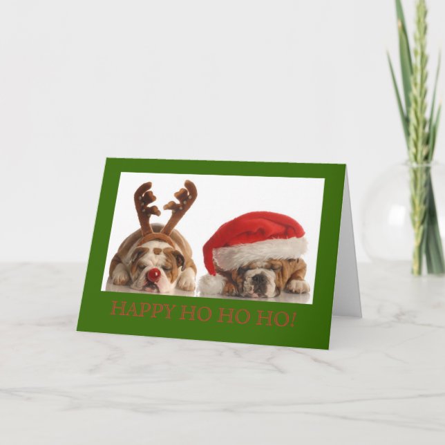 CHRISTMAS BULLDOG VACANCES CARTE DE SALUT VERT (Devant)