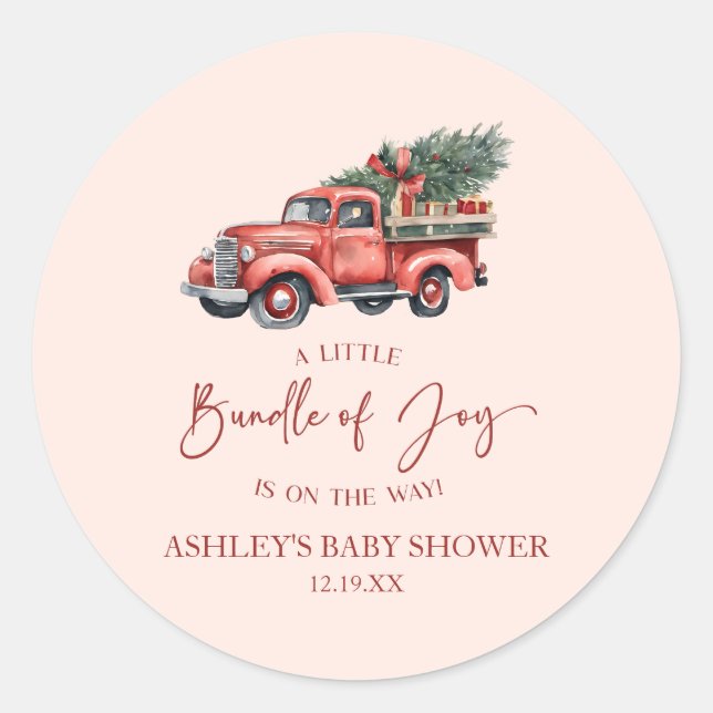 Christmas Bundle of Joy Christmas Baby Shower Runder Aufkleber (Vorderseite)