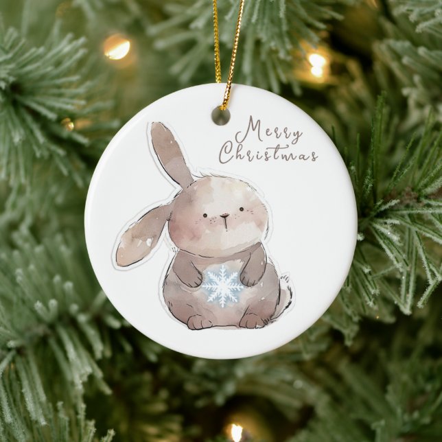 Christmas Bunny and Snowflake Keramik Ornament (Baum)