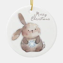 Christmas Bunny and Snowflake Keramik Ornament
