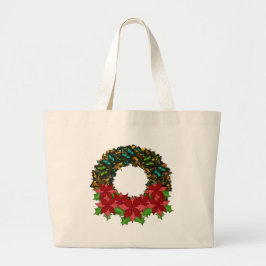 Christmas Butterfly Poinsettia Wreath Tote Bag Jumbo Stoffbeutel