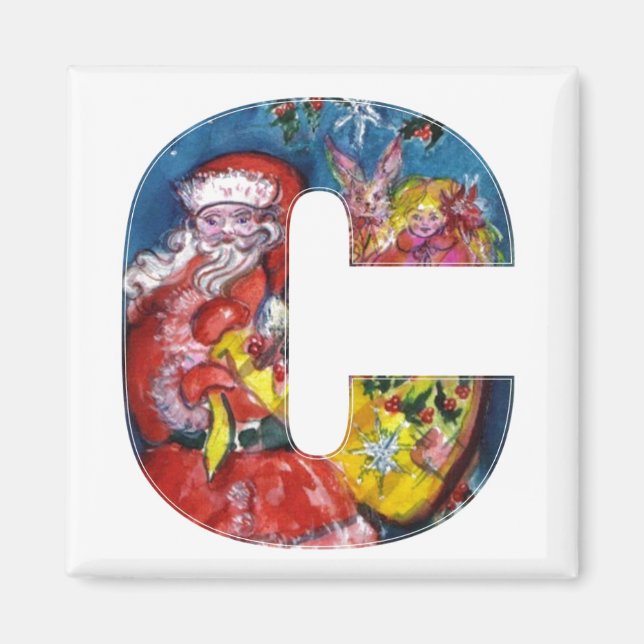 CHRISTMAS C LETTER  / SANTA  WITH GIFTS MONOGRAM MAGNET (Vorne)