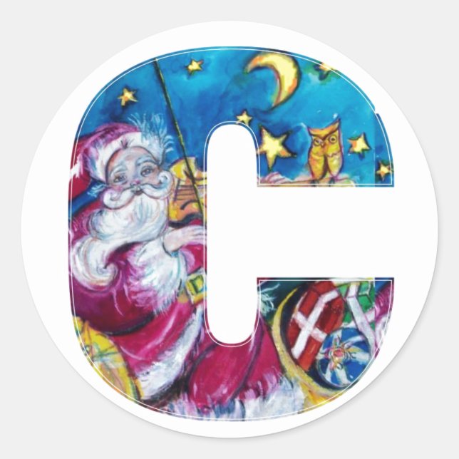 CHRISTMAS C SCHREIBEN / INSPIRIERT SANTA-MONOGRAMM RUNDER AUFKLEBER (Vorderseite)