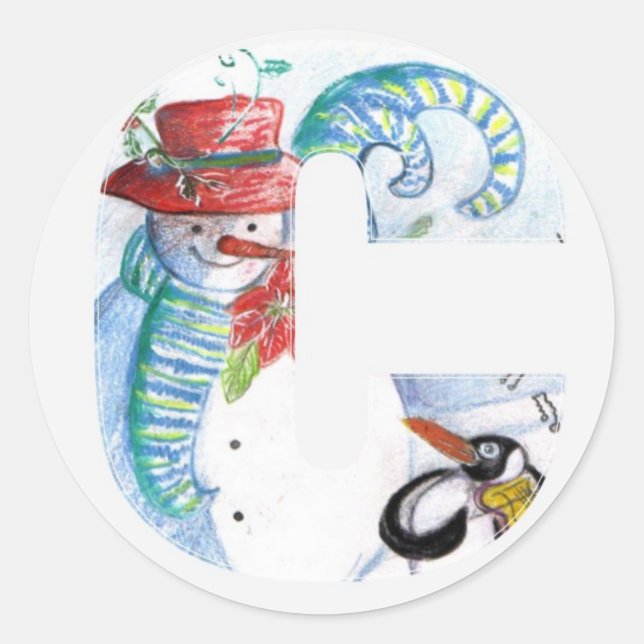 CHRISTMAS C SCHREIBEN ,PENGUIN'S SERENADE MONOGRAM RUNDER AUFKLEBER (Vorderseite)