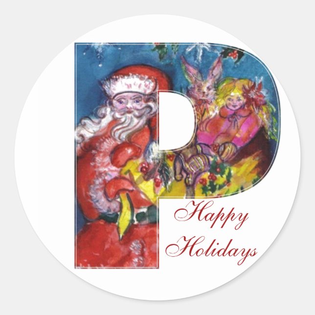 CHRISTMAS C SCHREIBEN / SANTA MIT GIFTMONOGRAMM RUNDER AUFKLEBER (Vorderseite)