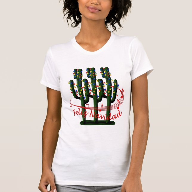 Christmas Cactus Tree Feliz Navidad Ladys T - Shir T-Shirt (Vorderseite)