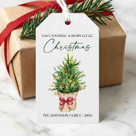 Christmas Calligraphy Ink Watercolor Pine Red Bow Geschenkanhänger