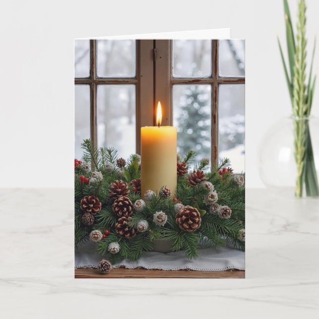 Christmas Candle In a Pine Centerpiece Karte (Vorderseite)