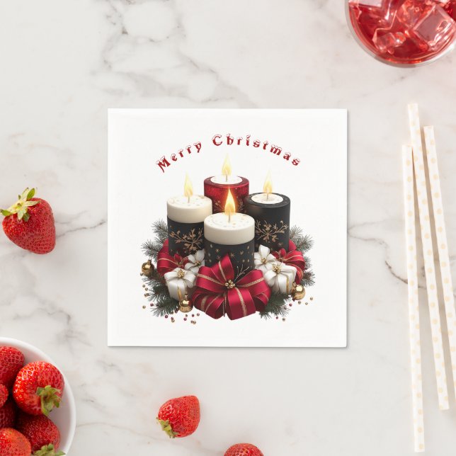 Christmas Candles Red White Satin Ribbon Serviette (Beispiel)