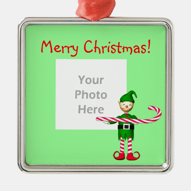 Christmas Candy Cane Elf (Rahmen für Foto) Silbernes Ornament (Vorne)