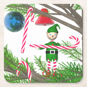 Christmas Candy Cane Elf Rechteckiger Pappuntersetzer