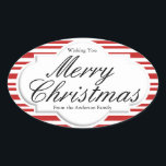 Christmas Candy Cane Party Ovaler Aufkleber<br><div class="desc">Die Streifen sind rot-weiß,  mit Süßkartoffeln.</div>