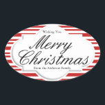 Christmas Candy Cane Party Ovaler Aufkleber<br><div class="desc">Die Streifen sind rot-weiß,  mit Süßkartoffeln.</div>