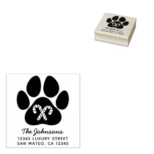 Christmas Candy Cane Paw Print Holiday Address Gummistempel