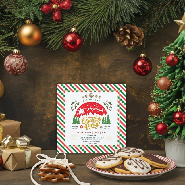 Christmas Candy Cane Peppermint Red Green Party Einladung (Von Creator hochgeladen)