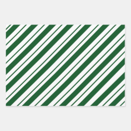 Christmas Candy Cane Stripes in Green and White  Geschenkpapier Set