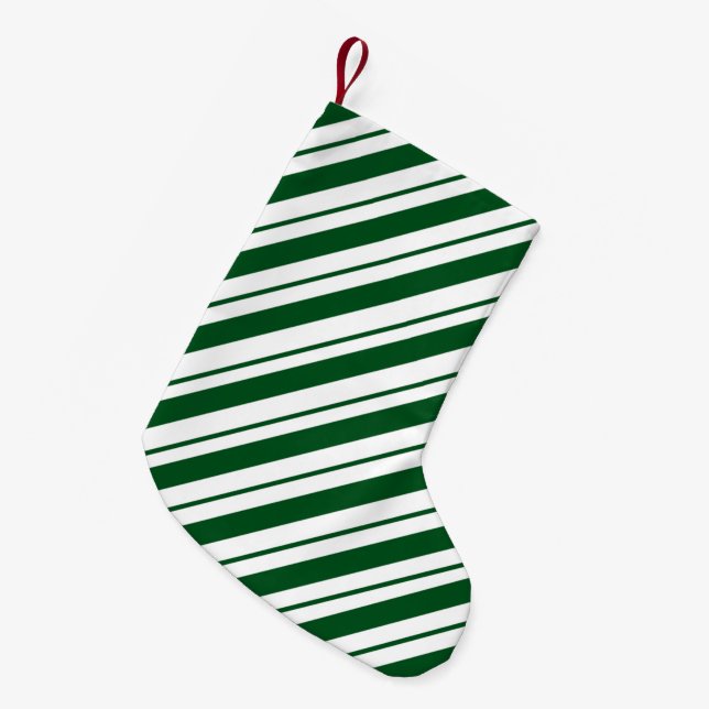 Christmas Candy Cane Stripes in Green and White  Kleiner Weihnachtsstrumpf (Vorderansicht (hängend))