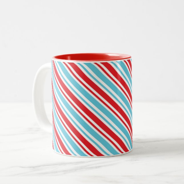 CHRISTMAS CANDY CANE STRIPES niedliches, modernes  Zweifarbige Tasse (Vorderseite Links)