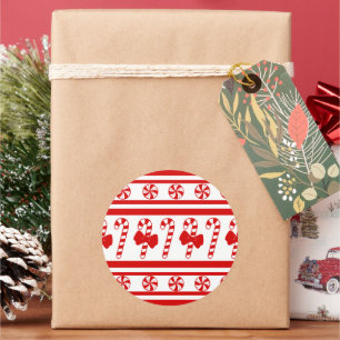 Christmas Candy Cane Stripes Runder Aufkleber