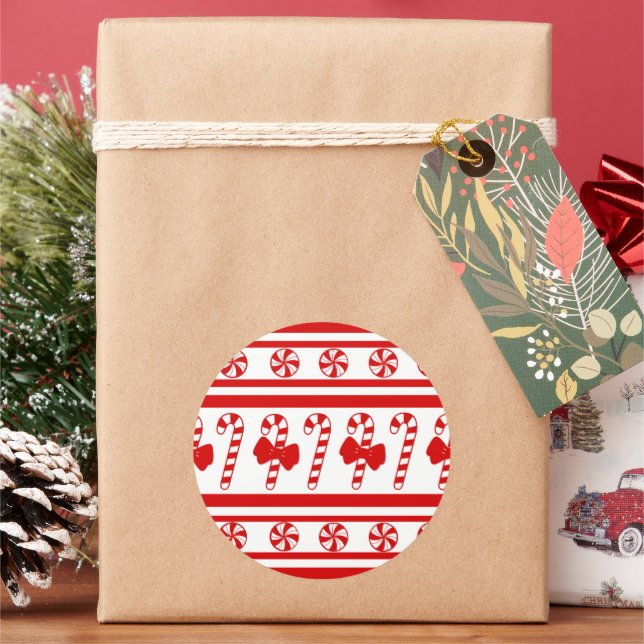 Christmas Candy Cane Stripes Runder Aufkleber (Feiertag)