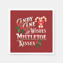 CHRISTMAS CANDY CANE WISHES MISTLETOE KISSES PAPIE SERVIETTE