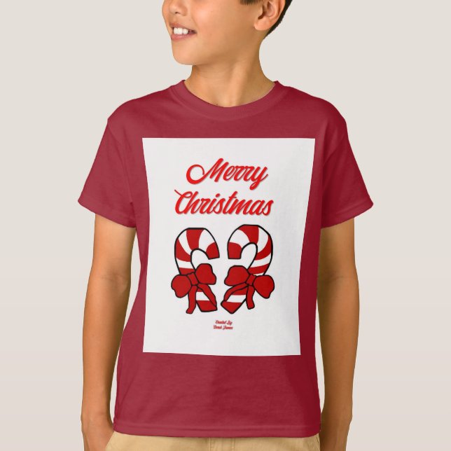 Christmas Candy Canes Boys Maroon Basic T Shirt (Vorderseite)