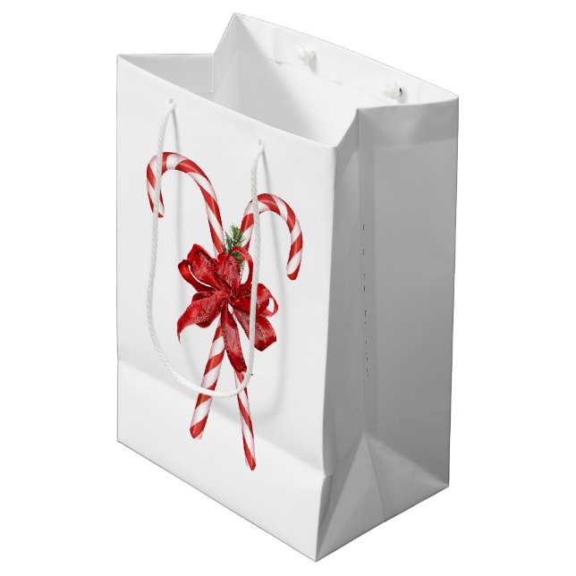 Christmas Candy Canes Tied with a Bow Mittlere Geschenktüte (Vorderseite Schrägansicht)