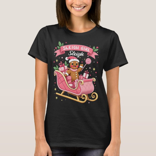 Christmas Candy Sleigh Girl Gingerbread Holiday T-Shirt (Vorderseite)