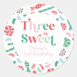 Christmas Candy Three ist Sweet 3. Geburtstag Runder Aufkleber