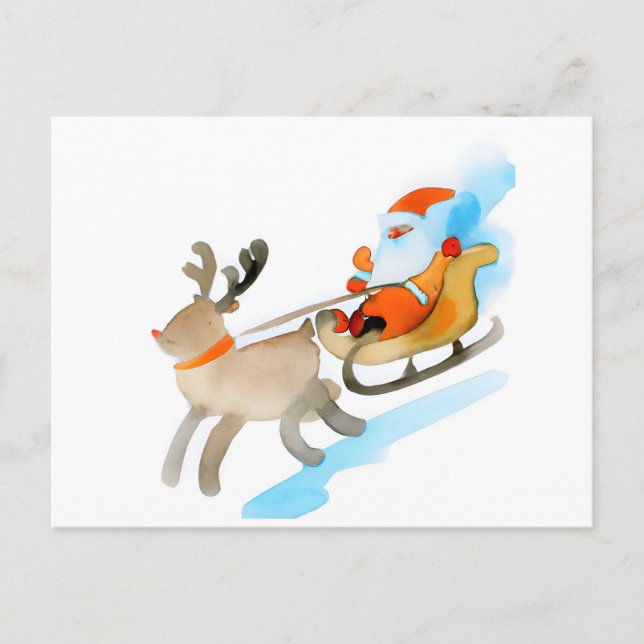 Christmas Card Best Wishes Santa Claus Rudolph  Fe Postkarte (Vorderseite)