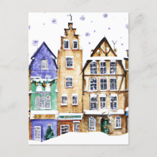 Christmas Card Best Wishes Winter Town Snow Feier Postkarte