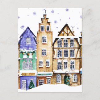 Christmas Card Best Wishes Winter Town Snow  Feier Postkarte